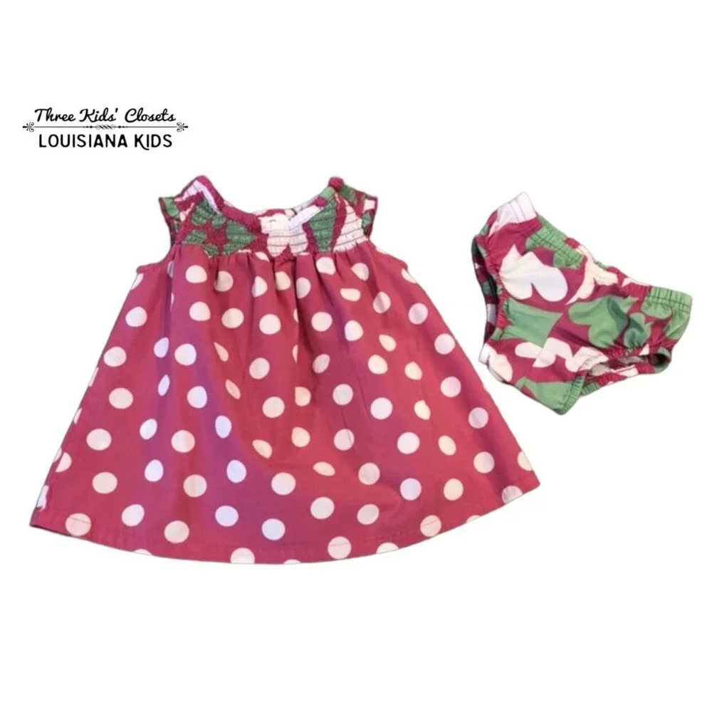 Hanna Andersson Sz 60 (3-6m) Pink Hearts & Polkadots Dress & Bloomers